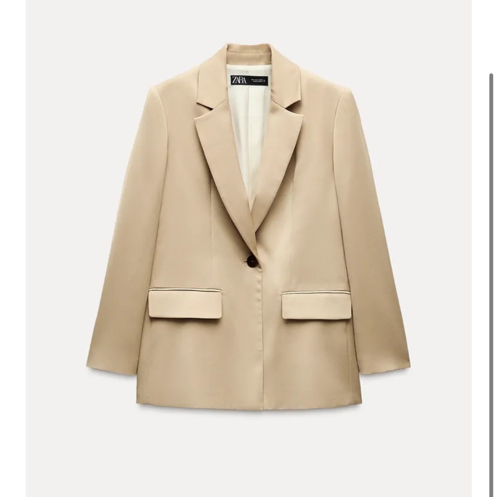 Zara Tan Structured Blazer with Notched Lapels